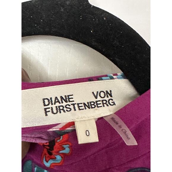 Diane Von Furstenberg Dress Womens 0 Purple Blue Floral Print Midi Puff Sleeve - Picture 4 of 7